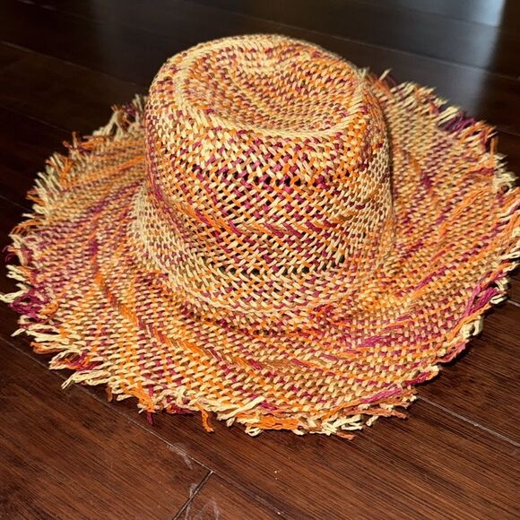 Colorful Woven Straw Hat Red And Orange - BRAND NEW - Adjustable - Picture 1 of 5